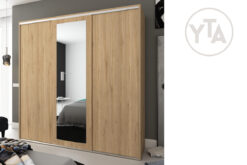 ARMARIO 3 PUERTAS CORREDERAS CON LUNA + CAJONERA INTERIOR MOD. PUZZLE EN COLOR ROBLE